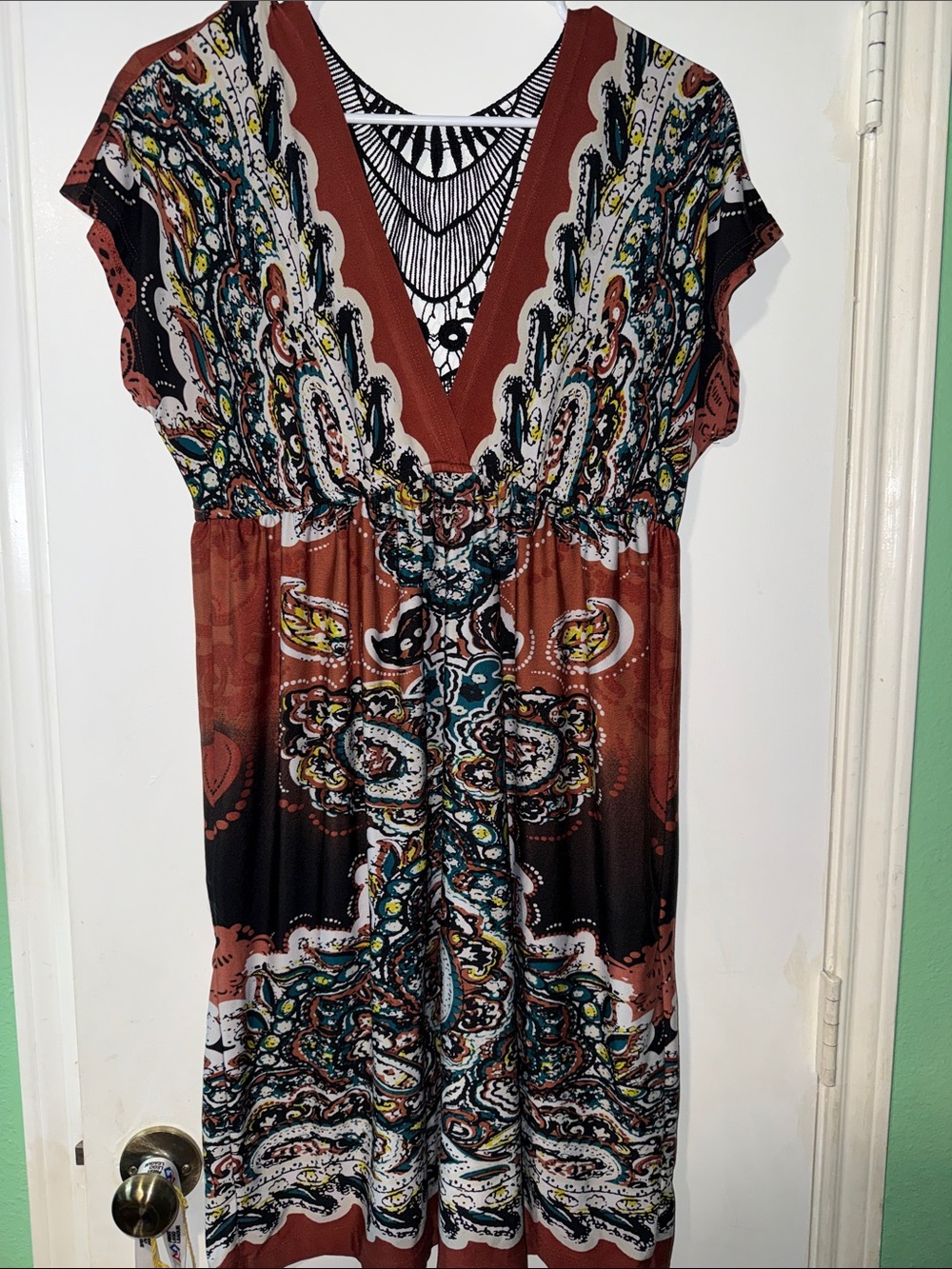 Maurices Rust and Black Paisley V‑Neck Short Sleeve Dress